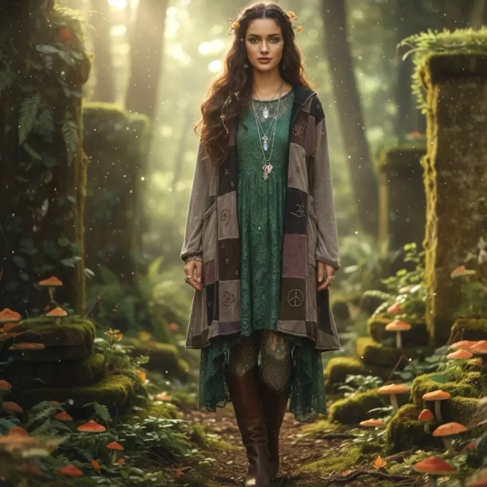 VTG Kathmandu Imports Boho Fairy Grunge Artsy Patchwork Zip Jacket Tunic Dress L - Picture 4 of 16